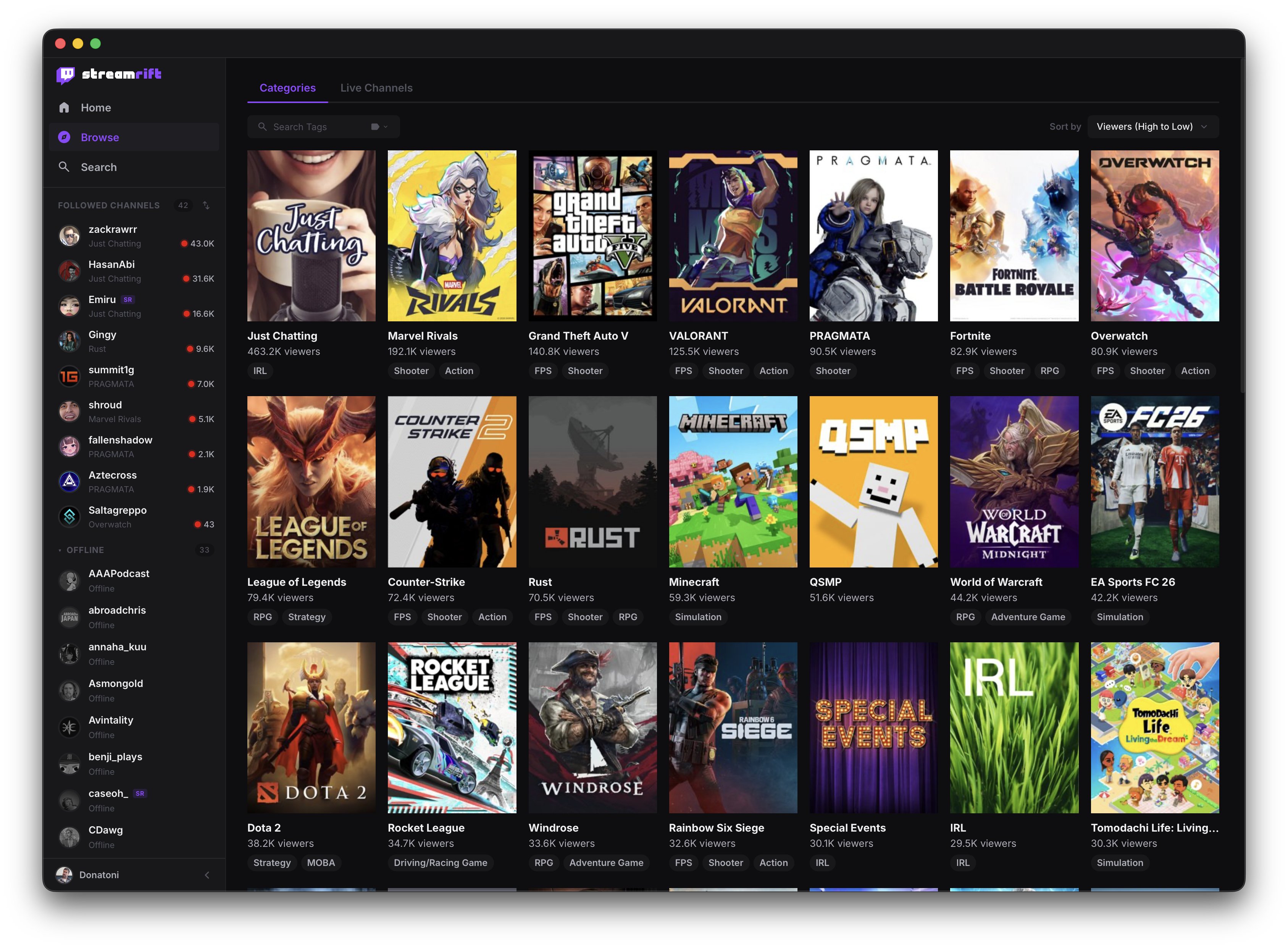 Browse categories view