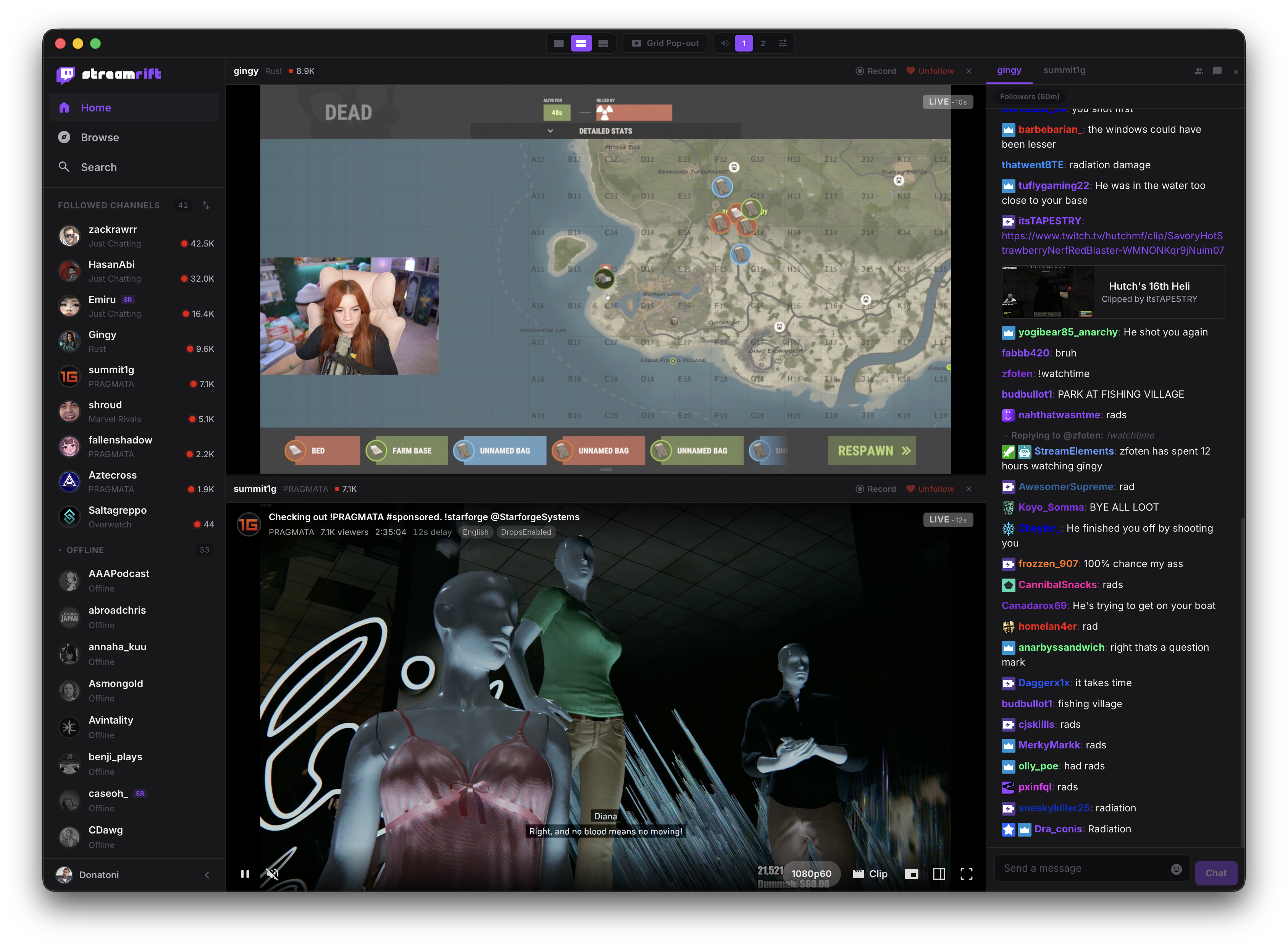 Dual stream layout with synced chat